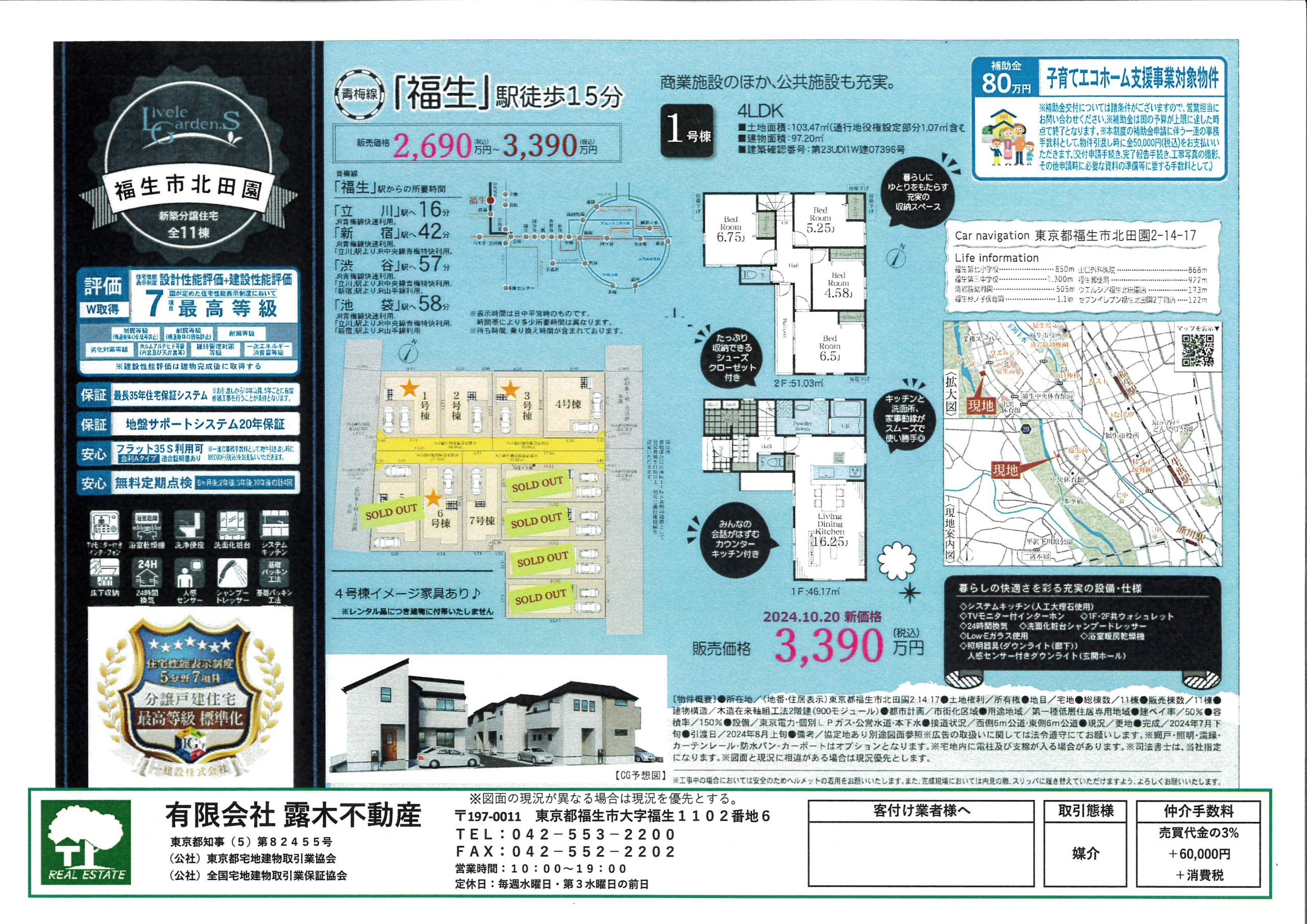 【新築戸建】　福生市北田園全１１棟　建物完成　6棟販売中　新価格になりました！